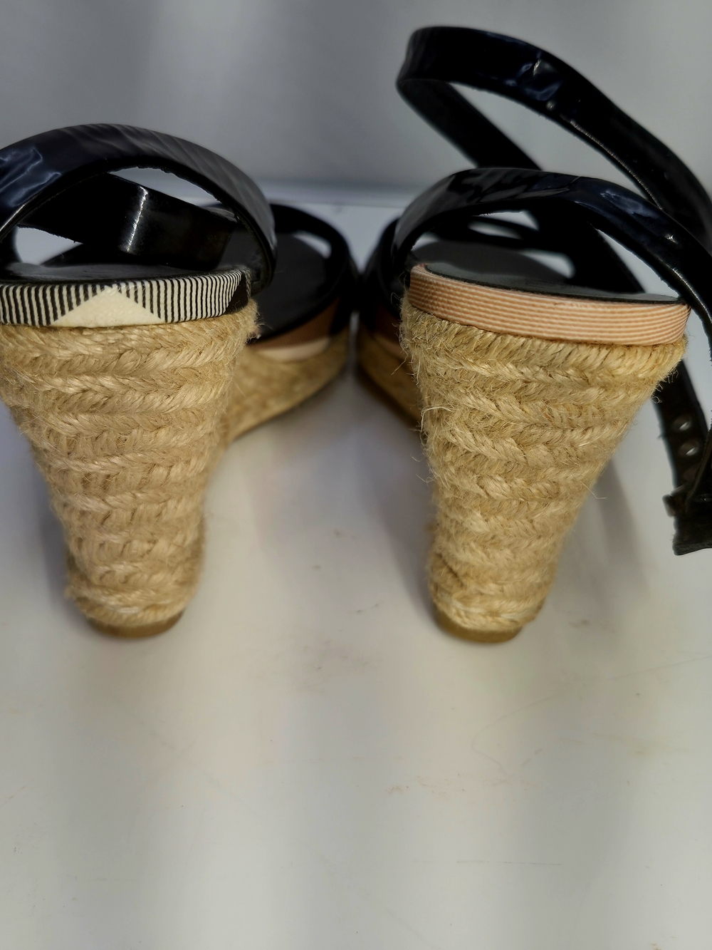 Burberry Plaid Espadrille Wedge Sandals - Black & Beige - Picture 9 of 9